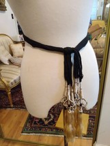 NEW VINTAGE BACK COTTON THREAD BELT W/ GOLD SILKY TASSELS GOLD THREAD BO... - $9.05