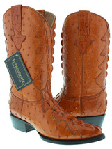 Mens Western Cowboy Boots Cognac Full Crocodile Ostrich Pattern Size 7 - £114.68 GBP