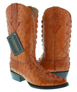 Mens Western Cowboy Boots Cognac Full Crocodile Ostrich Pattern Size 7 - £126.94 GBP