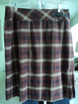 BROWN TAN PLAID JONES WEAR SKIRT SIZE 12 POLY RAYON SPANDEX KNEE LENGTH ... - £10.26 GBP