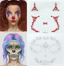 Face Gems Jewels Tattoos Halloween Makeup Skeleton Face Temporary Skull Tattoos  - £25.71 GBP