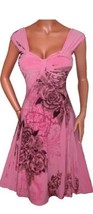 NWOT Women&#39;s Plus Size Pink Floral Print Collect Waist Chiffon Short Dre... - £7.99 GBP