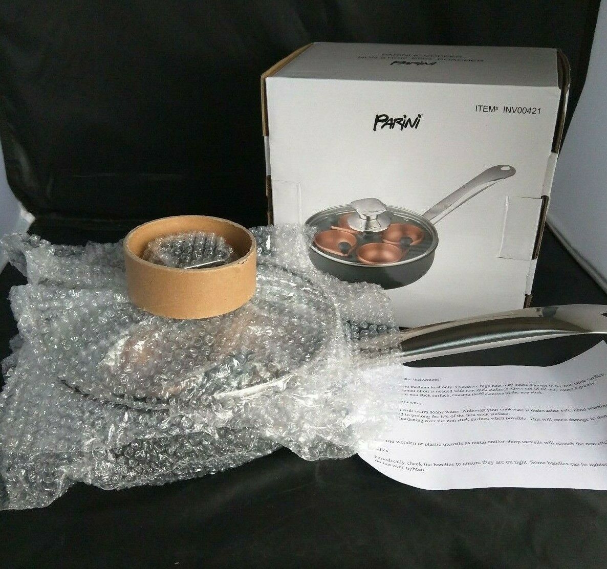 Egg Poacher New 8" Copper Saucepan with lid Removable Egg Wells Parini