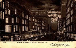 STATE STREET AT NIGHT. CHICAGO, ILL 1906 UDB POSTCARD BK67 - $7.92