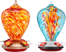 Hummingbird Feeder for Outdoors 2 Pack, Hand Blown Glass, 34 Ounces, Containing  - £46.43 GBP