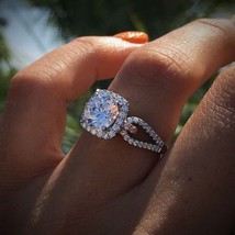 Halo Engagement Ring 2.45Ct Round Cut Simulated Diamond 14k White Gold i... - £198.88 GBP