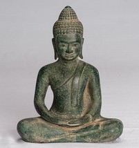 Buddha Statue - Antique Khmer Style Bronze Meditation 18cm/7&quot; - $318.35