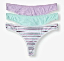 Secret Treasures Thongs 3 Pair Size 3XL (10) Purple Green White Stripe NEW - £9.25 GBP
