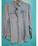 Stella Carakasi Large? Washed Tencel Denim Tunic Shirt Button Front Ligh... - $49.79