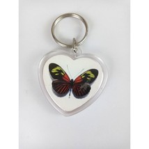 Vintage Monarch Butterfly On Plastic Heart Keychain - $6.44