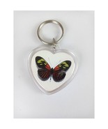 Vintage Monarch Butterfly On Plastic Heart Keychain - $6.44