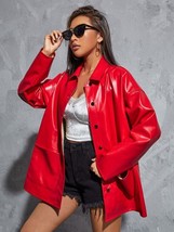 Handmade Lambskin Leather Women Red Shirt Casual  Formal Soft Stylish Ge... - $107.71