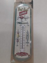 River&#39;s Edge Nostalgic 5 x 17in Tin Thermometer  Lures Catch More Fish #1350 - £15.70 GBP