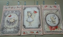3pc victorian girls flowers cream pink quilted wall hanging handmade hom... - £59.75 GBP