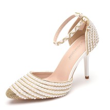 Fashion White Bridal Shoes Women Rhinestone Pointed Toe High Heels Sexy Wedding  - £59.62 GBP