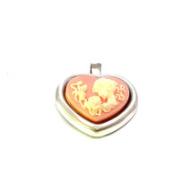 Vtg Sterling Milor Italy Peach Lucite Cameo Mother Child Heart Pendant Brooch - £50.33 GBP