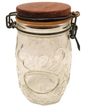Wheaton Glass Jar Canister Wood Top Wire Bale Vintage Embossed Fruit 1L ... - £14.05 GBP
