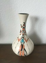 Acoma Pueblo Hand Painted Corn Maiden Pottery 7&quot; Vase w/ Turquoise Inlay... - $125.00