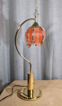 Pink glass lotus flower vintage style table lamp gold finish base - $83.76