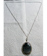Very Nice Vintage Dark Blue Nephrite Jade Pendant on Chain - £7.82 GBP