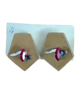 Vintage Womens Earrings Pentagrams Gold Tone 3 Stones Clear Red Green Pu... - £22.13 GBP