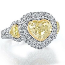 GIA Certified 3.60 Ct Light Yellow Heart Shaped Diamond Engagement Ring 18k Gold - £7,777.06 GBP