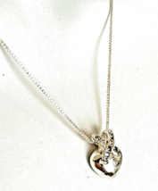 925 Sterling Silver Heart Necklace with X Kiss on the Top Cubic Zirconia Accents - £7.81 GBP