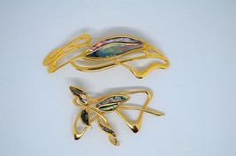 Gold Tone Abalone Inlay Brooch Pelican Butterfly Abstract Mother of Pearl Pins - £15.55 GBP