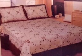 3 Pcs 100% Cotton Queen Embroidered QUILT Beige &amp; Brown - (1 Quilted Bed... - $49.48
