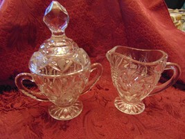 Pressed and Etched Glass Clear Lidded Sugar Creamer Set - £19.46 GBP