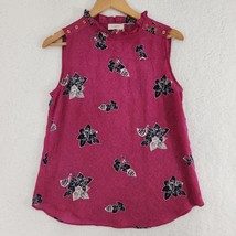 Loft Outlet Women&#39;s Fuchsia Blouse Sleeveless White Black Speckled Flora... - £12.55 GBP