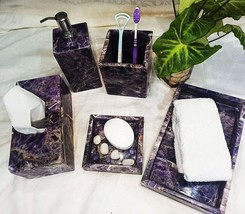 Elegant Amethyst Gemstone Bathroom Set of 5 Pcs Bathroom Wedding Gift  Decors - £675.45 GBP