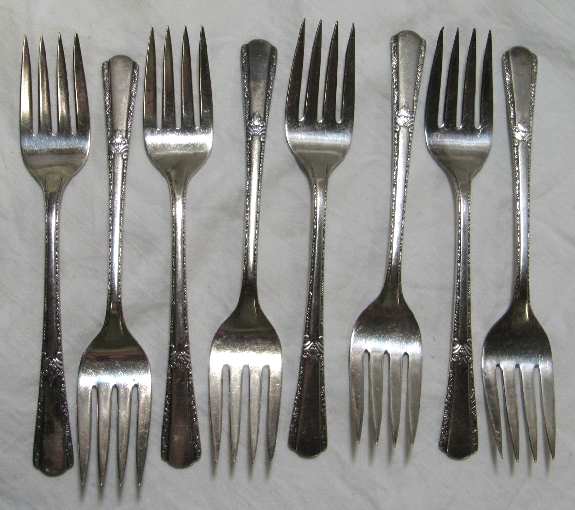 Set of 8 Stardust 1937 Rogers IS Silverplate Small Salad Forks 6" - $14.84