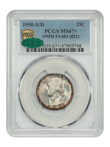 1950-S/D 25C PCGS/CAC MS67+ (OMM, FS-601, (022)) - Washington Quarter - $11,203.50