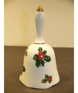LEFTON HOLLY LEAVES BELL HAND PAINTED CHINA #7944 JAPAN CHRISTMAS DECORA... - $17.98