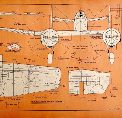 U.S. Navy Airplane Model Blueprint Wing Detail Project Incomplete 1953 ...