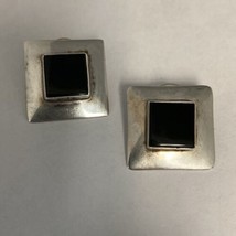 JEZ Jezlaine Sterling Silver Square Black Onyx Stud Earrings **FREE SHIPPING** - £19.69 GBP