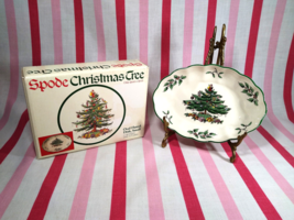 Vintage Spode China Porcelain Christmas Tree Graphic Oval Fluted Dish England - £9.44 GBP