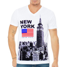 Nwt New York Empire State Building United State Exchange White V-NECK T-SHIRT - £9.19 GBP