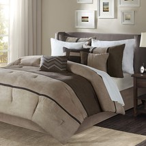Madison Park Palisades Comforter Set Modern Faux Suede Pieced Stripe Design, All - £122.16 GBP