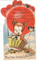 Vintage Valentine Card Bear in Hot Air Balloon Telescope Mechanical 1940&#39;s - £11.89 GBP