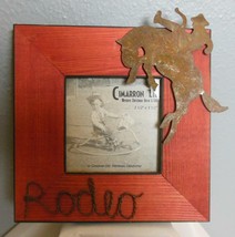 Vintage Red Wood Photo Frame Rodeo with Cowboy 6.5 x 6.5&quot; Photo Size 3.5 x 3.5 - £11.07 GBP