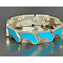 TAXCO MODERNIST 925 STERLING SILVER TURQUOISE INLAID BRACELET SKY - $205.92