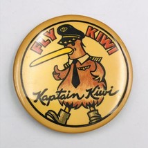 Vintage Kaptain Kiwi Fly Kiwi Airlines Orange Round Pin 2.25&quot; -- Button ... - £7.43 GBP