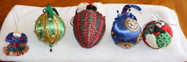 Handmade 5x VINTAGE Christmas Ornament Push Pin Beaded Sequin Quilted Bow Angel - $25.00