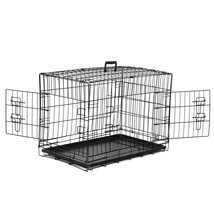 Foldable Pet Cat Cage Kennel Metal Dog Crate W/Double-Door &amp;Tray For Medium Dog - £59.31 GBP