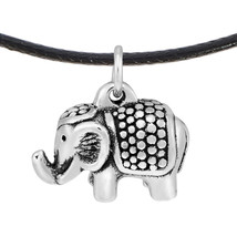 Adorable Baby Elephant .925 Sterling Silver Pendant Black Cotton Necklace - £15.22 GBP