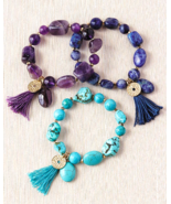 Smithsonian Semiprecious Gem Tassel Bracelet Set of Three NEW - €43,10 EUR