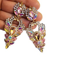 Dazzling Rhinestone Chandelier Earrings - Pink Crystal Jewelry for Bridal, Prom, - £28.11 GBP