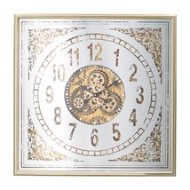 32&quot; Square Gold and Silver Wood and Mirror Analog Exposed Gear Wall Clock - $915.16